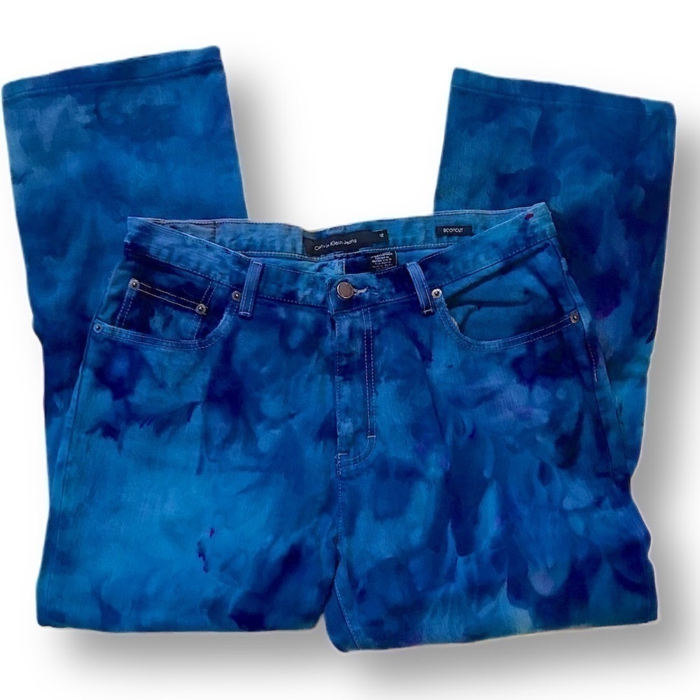 Custom tie dye blue purple ocean underwater effect jeans 12